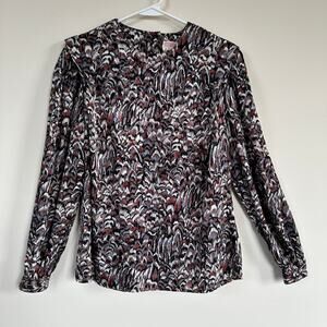 Tess Vintage 70s 80s Blouse Retro Geometric Pattern Long Sleeve Crew Neck